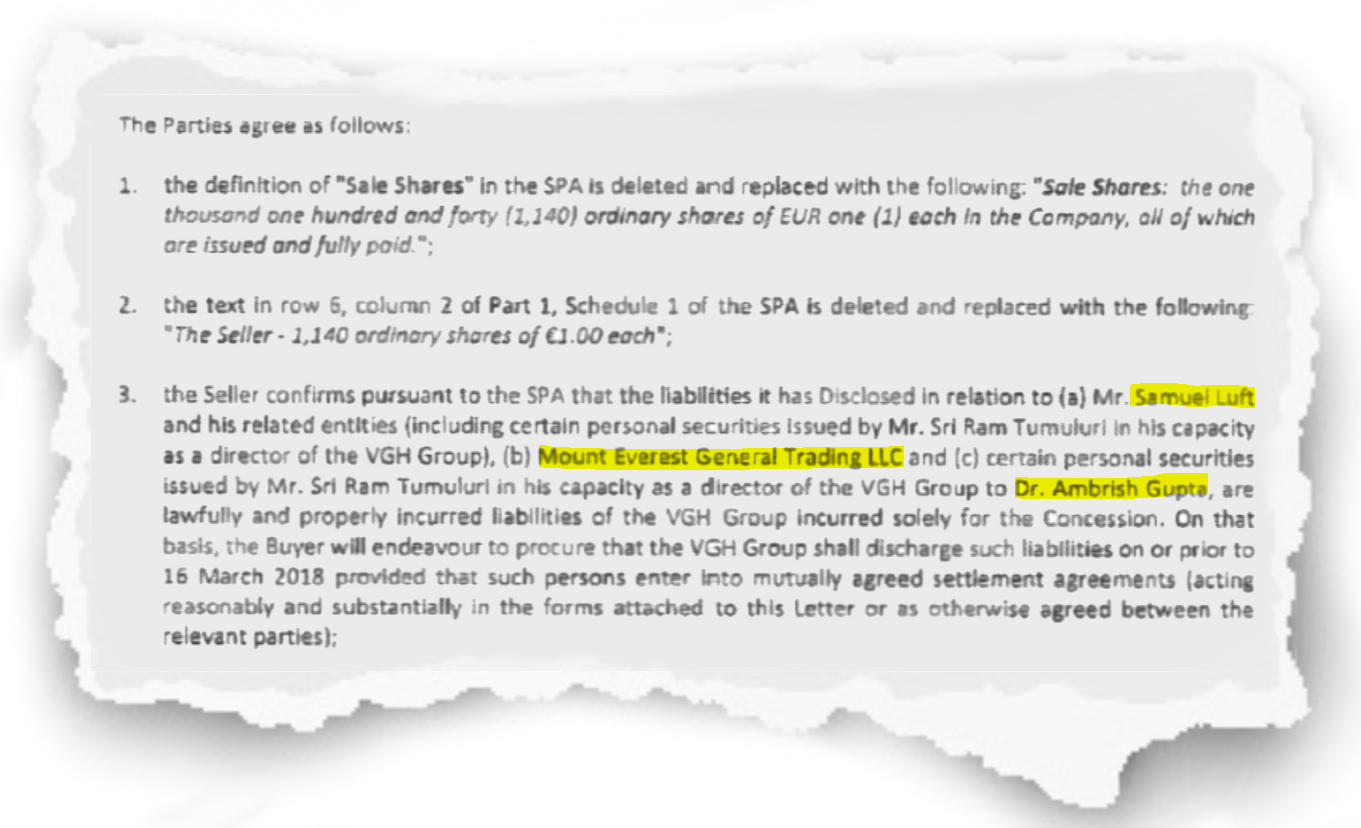 Excerpt from Side Letter to the SPA dated 15 February 2018 setting out the "related parties" liabilities