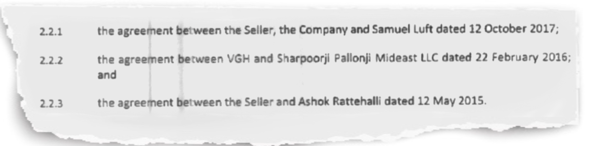 Excerpt from the Share Purchase Agreement referring to persons with rights over shares in VGH ("encumbrances")