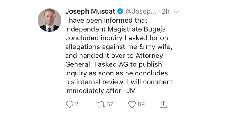 Joseph Muscat Twitter egrant